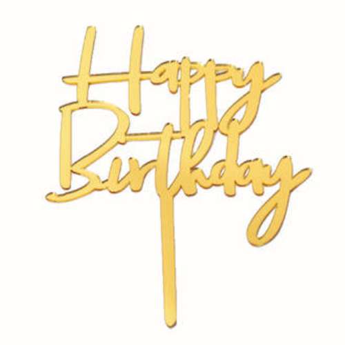 Happy Birthday Acrylic Cake Topper #2 - Gold - Click Image to Close